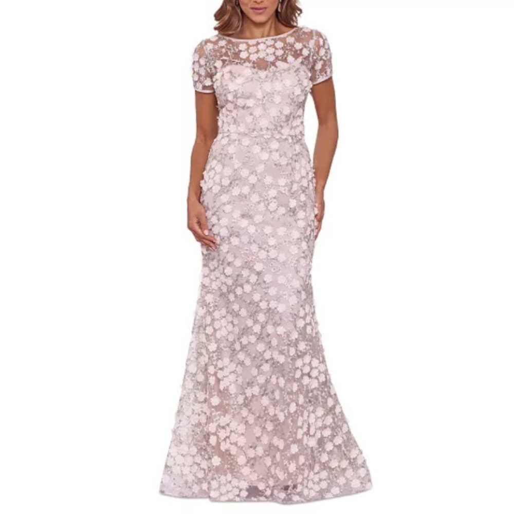 Xscape Pink and White Floral Maxi Dress